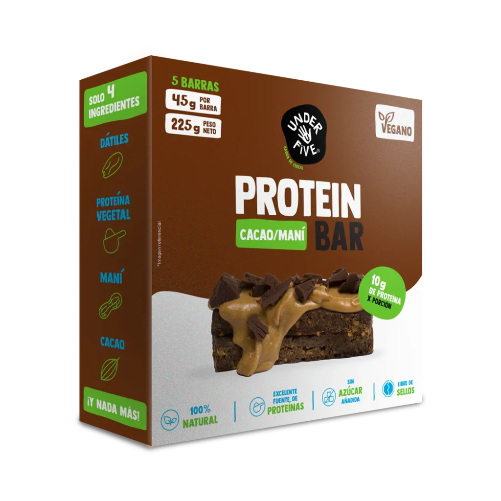 Barritas de proteina Vegana cacao mani 45grs x 5 - Under five