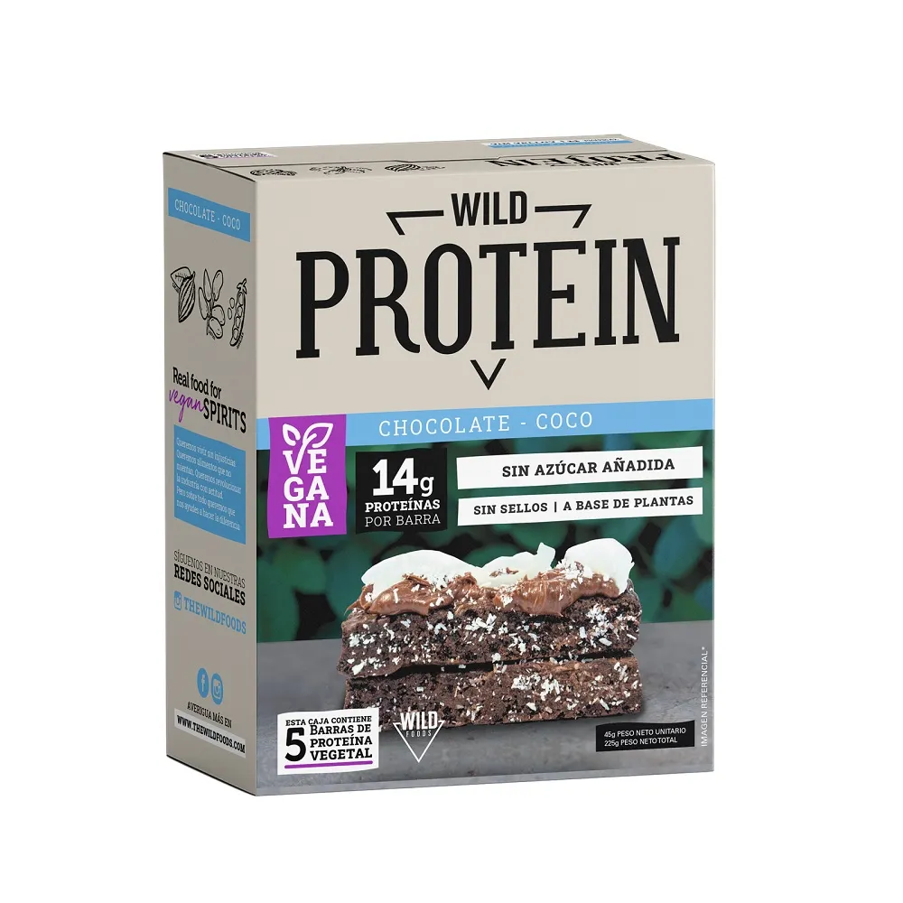 Barritas de proteinas Vegana chocolate coco 45 grs x 5 - Wild Protein