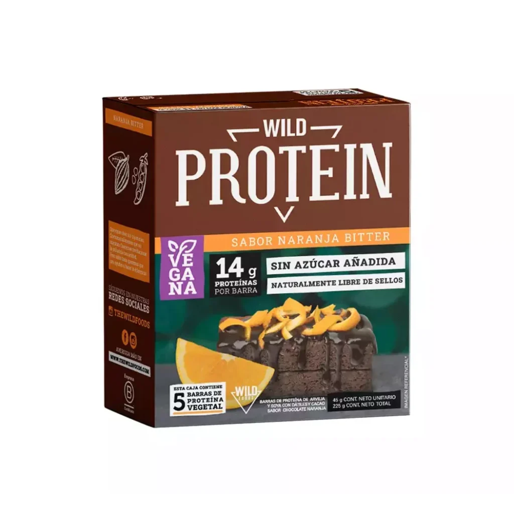 Barritas de proteinas Vegana chocolate naranja 45grs x 5 - Wild Protein