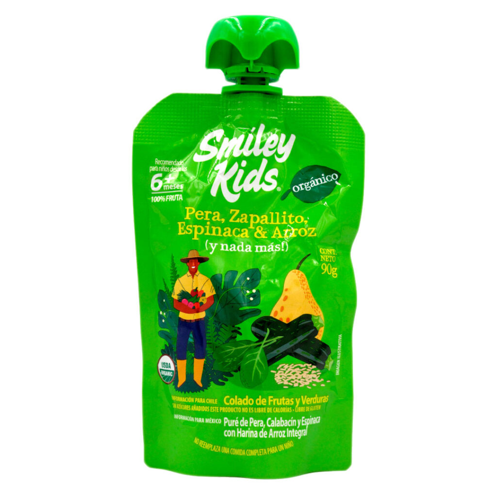 Compota pera, zapallito, espinaca y arroz 90grs - Smiley Kids