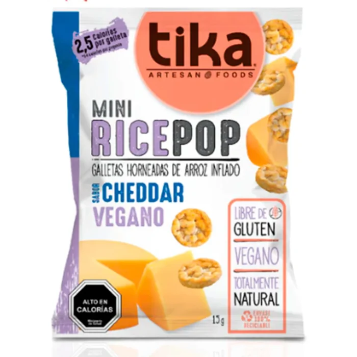 Mini Rice Pop cheddar vegano 15 grs - Tika